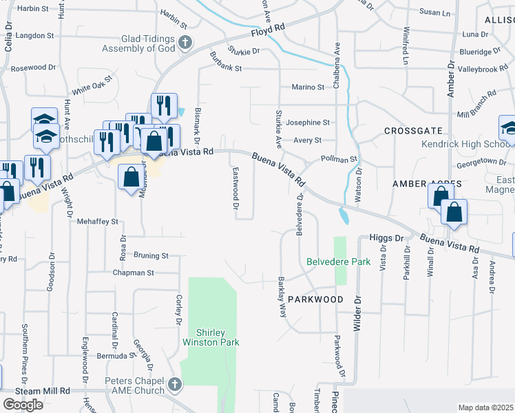 map of restaurants, bars, coffee shops, grocery stores, and more near 916 Patricia Drive in Columbus