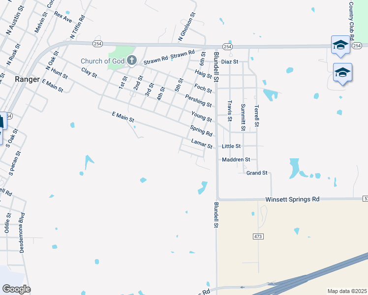 map of restaurants, bars, coffee shops, grocery stores, and more near 1217 Meadowbrook Street in Ranger