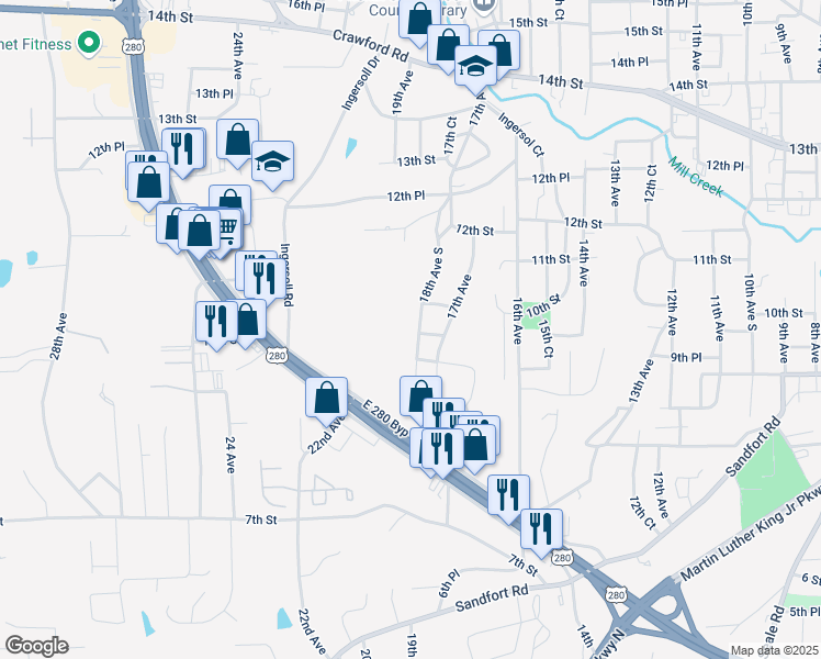 map of restaurants, bars, coffee shops, grocery stores, and more near 931 18th Avenue in Phenix City