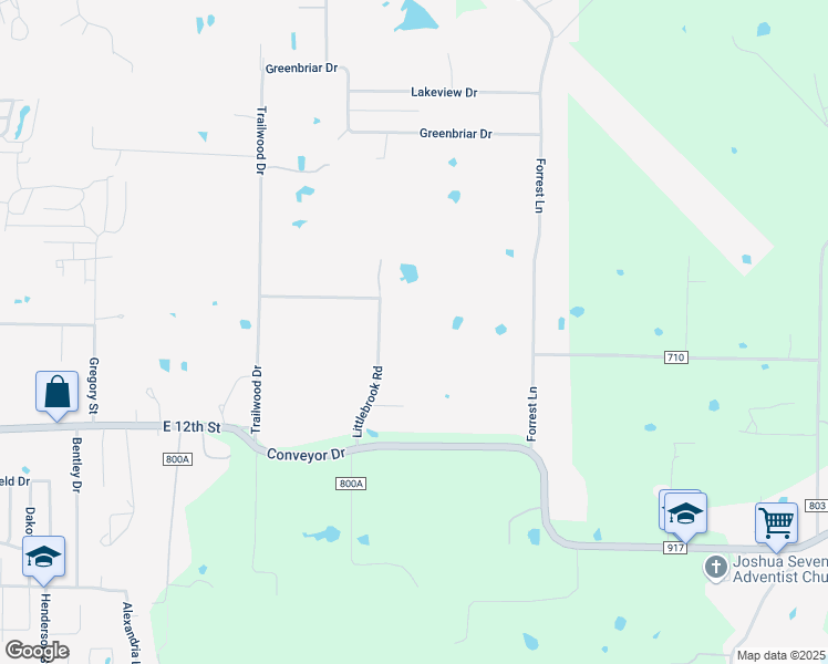 map of restaurants, bars, coffee shops, grocery stores, and more near 221 Littlebrook Road in Joshua