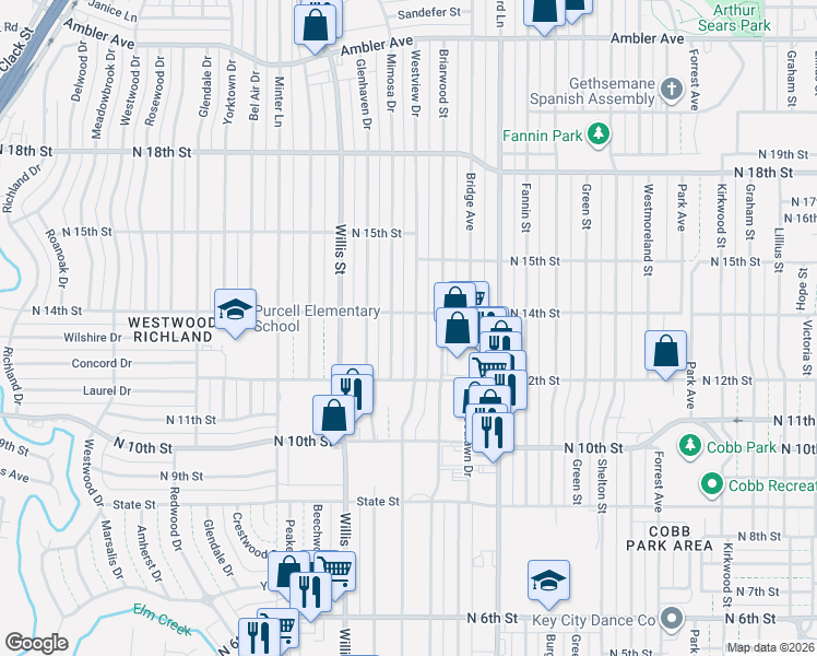 map of restaurants, bars, coffee shops, grocery stores, and more near 1319 Mimosa Drive in Abilene