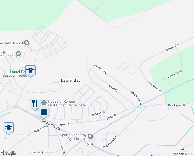 map of restaurants, bars, coffee shops, grocery stores, and more near 4396 Pinewood Circle in Beaufort