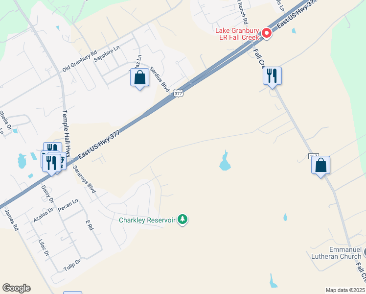 map of restaurants, bars, coffee shops, grocery stores, and more near Skyhawk Dr. in Granbury