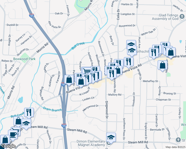 map of restaurants, bars, coffee shops, grocery stores, and more near 4237 Kenesaw Drive in Columbus