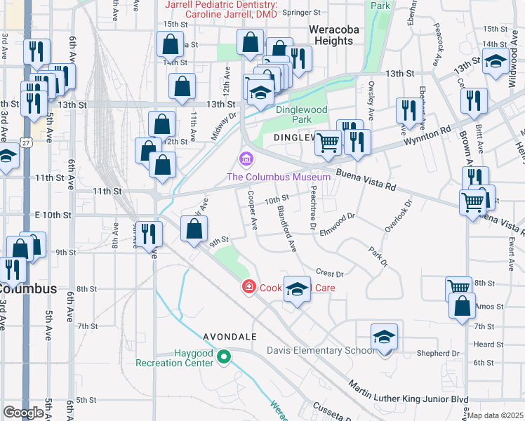 map of restaurants, bars, coffee shops, grocery stores, and more near 922 Cooper Avenue in Columbus