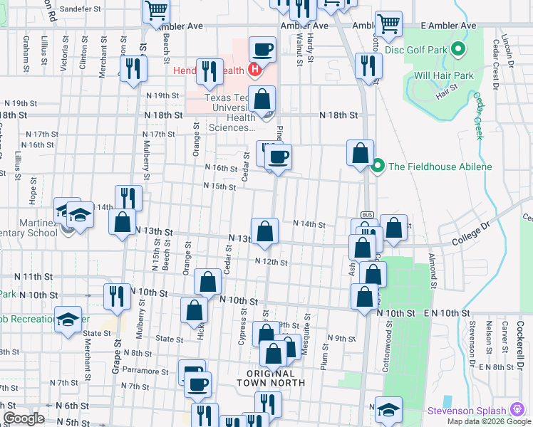 map of restaurants, bars, coffee shops, grocery stores, and more near in Abilene