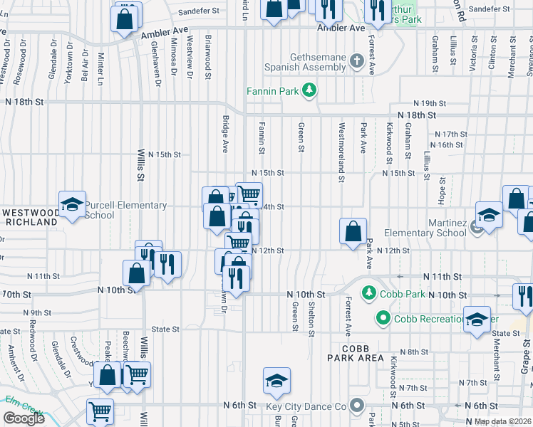 map of restaurants, bars, coffee shops, grocery stores, and more near 1310 Burger Street in Abilene