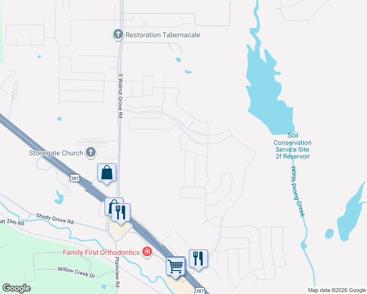 map of restaurants, bars, coffee shops, grocery stores, and more near 1744 South Walnut Grove Road in Midlothian