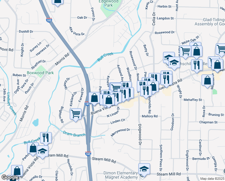 map of restaurants, bars, coffee shops, grocery stores, and more near 4327 Kenesaw Drive in Columbus