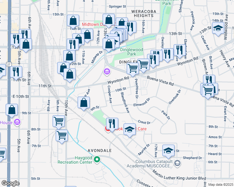 map of restaurants, bars, coffee shops, grocery stores, and more near 922 Cooper Avenue in Columbus