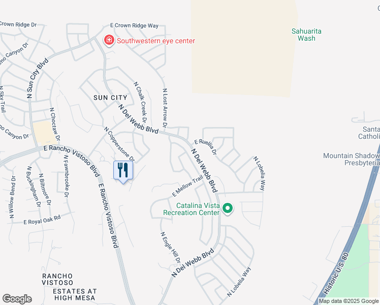 map of restaurants, bars, coffee shops, grocery stores, and more near 14236 North Cirrus Hill Drive in Oro Valley