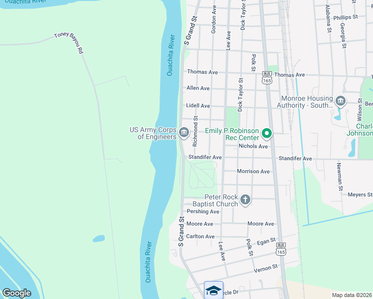 map of restaurants, bars, coffee shops, grocery stores, and more near 100-198 Standifer Ave in Monroe