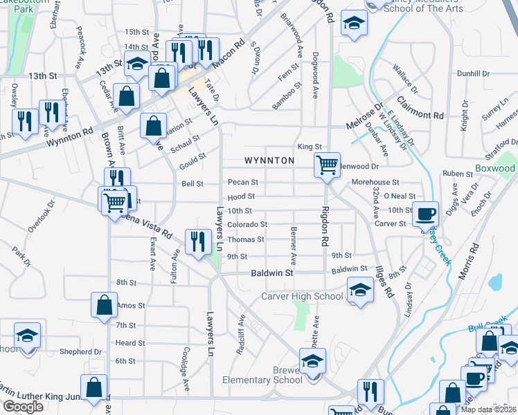 map of restaurants, bars, coffee shops, grocery stores, and more near 2737 10th Street in Columbus