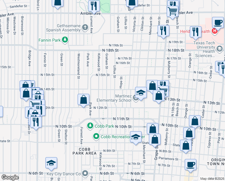 map of restaurants, bars, coffee shops, grocery stores, and more near 1318 Lillius Street in Abilene