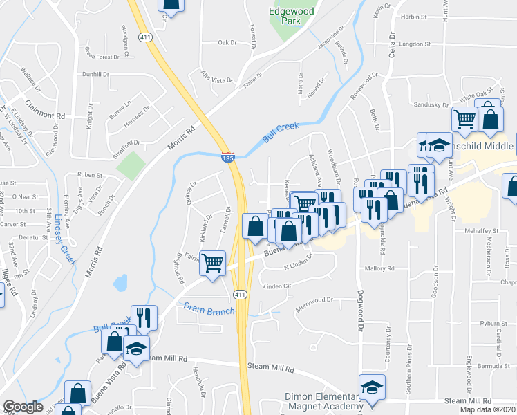 map of restaurants, bars, coffee shops, grocery stores, and more near 4 Kim Court in Columbus
