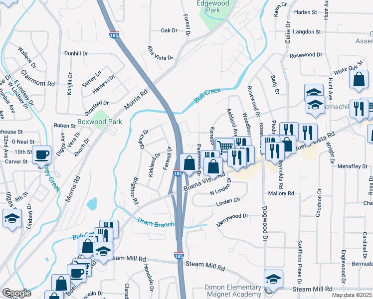 map of restaurants, bars, coffee shops, grocery stores, and more near 4 Kim Court in Columbus
