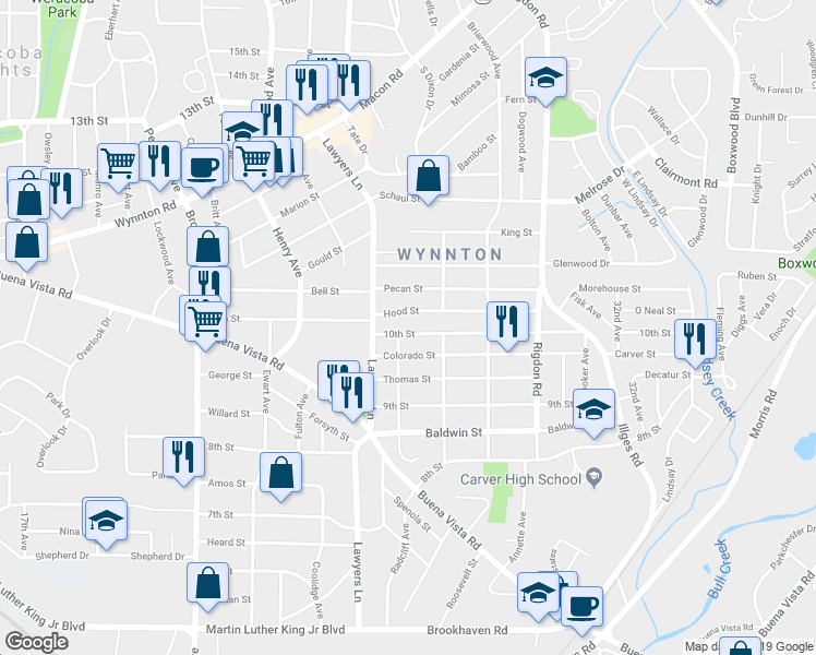 map of restaurants, bars, coffee shops, grocery stores, and more near 952 Washington Avenue in Columbus