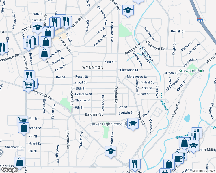 map of restaurants, bars, coffee shops, grocery stores, and more near 2921 10th Street in Columbus