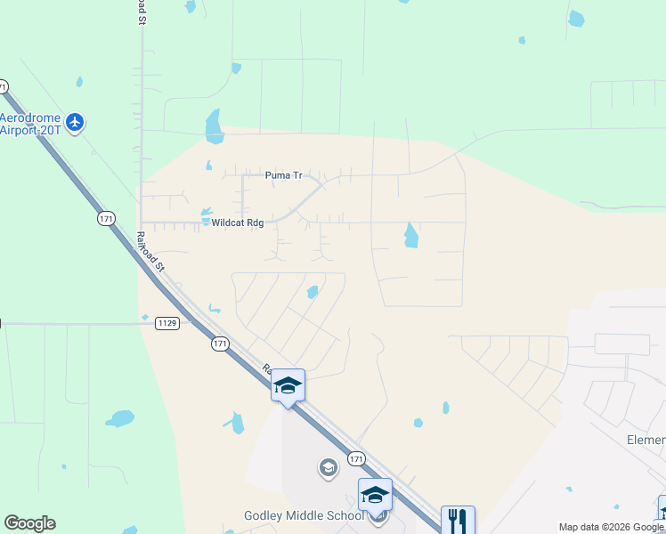 map of restaurants, bars, coffee shops, grocery stores, and more near 10104 Margay Court in Godley