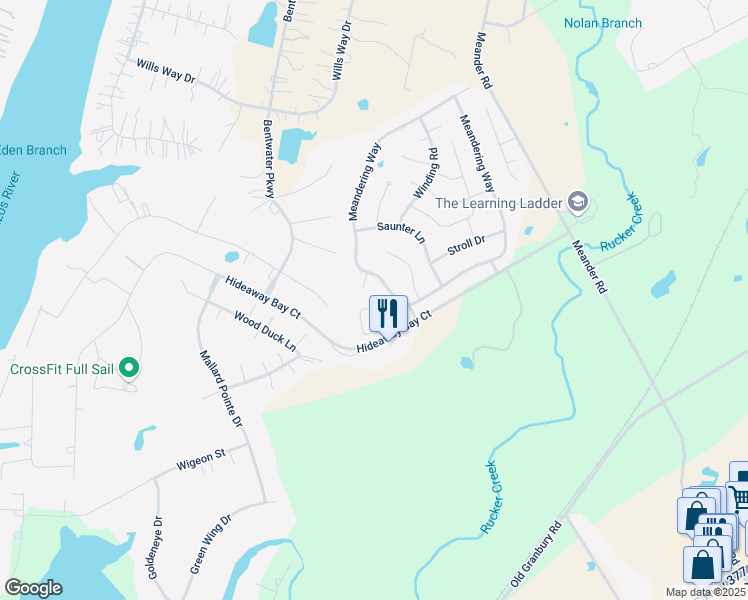map of restaurants, bars, coffee shops, grocery stores, and more near 2802 Roam Court in Granbury