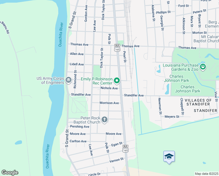 map of restaurants, bars, coffee shops, grocery stores, and more near 3599 Polk St in Monroe