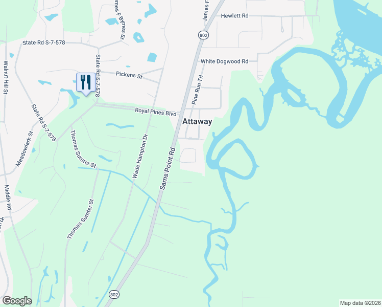 map of restaurants, bars, coffee shops, grocery stores, and more near 7 Spring Knob Circle in Beaufort