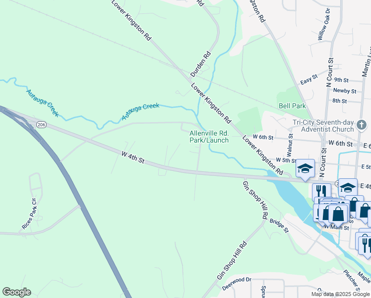 map of restaurants, bars, coffee shops, grocery stores, and more near 460 Dawson Street in Prattville