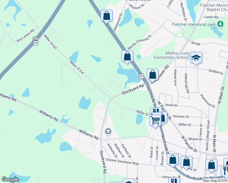 map of restaurants, bars, coffee shops, grocery stores, and more near 120 Buckhaven Way in Statesboro