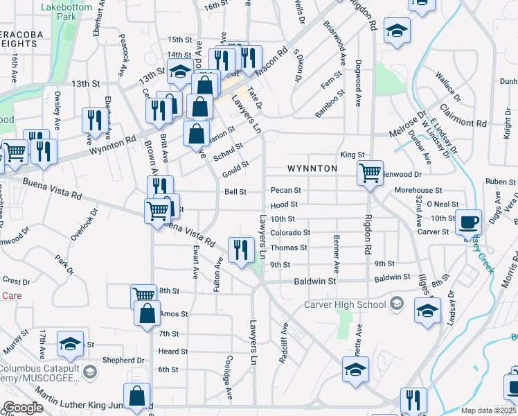 map of restaurants, bars, coffee shops, grocery stores, and more near 1015 Lawyers Lane in Columbus