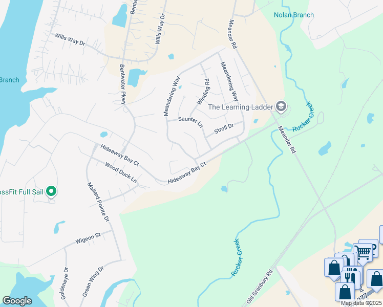 map of restaurants, bars, coffee shops, grocery stores, and more near 3222 Meandering Way in Granbury