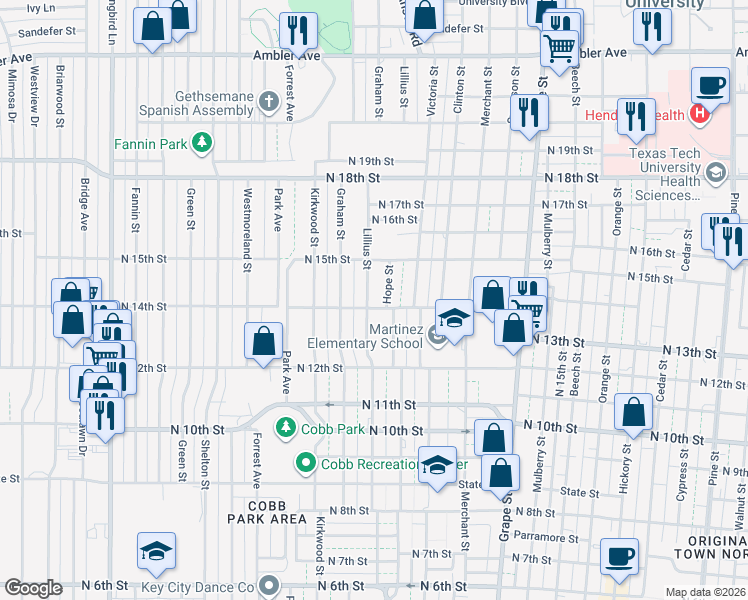 map of restaurants, bars, coffee shops, grocery stores, and more near 1434 Lillius Street in Abilene