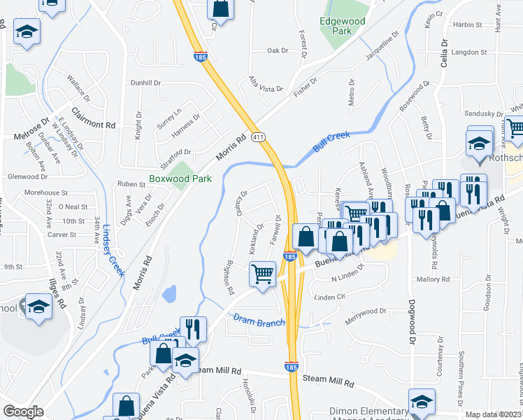 map of restaurants, bars, coffee shops, grocery stores, and more near 1032 Brighton Road in Columbus