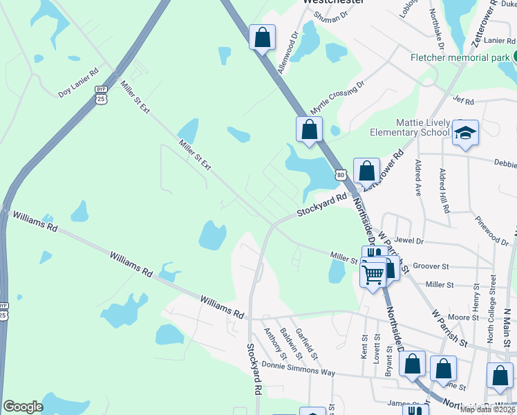 map of restaurants, bars, coffee shops, grocery stores, and more near 588 Miller Street Extension in Statesboro