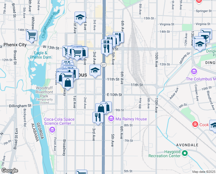 map of restaurants, bars, coffee shops, grocery stores, and more near 1024 Veterans Parkway in Columbus