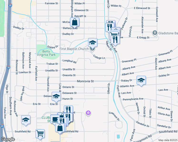map of restaurants, bars, coffee shops, grocery stores, and more near 589 Unadilla Street in Shreveport