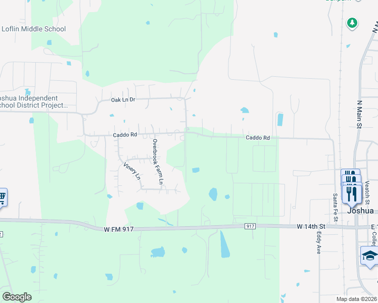 map of restaurants, bars, coffee shops, grocery stores, and more near 801 County Road 910 in Joshua