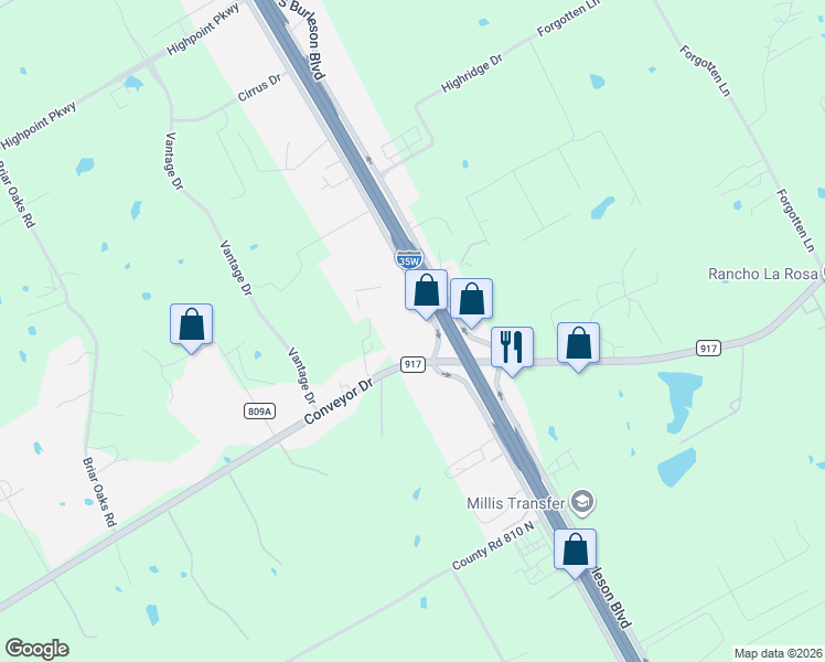map of restaurants, bars, coffee shops, grocery stores, and more near 3290 Interstate 35W in Burleson