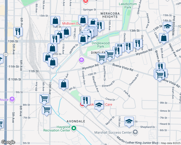 map of restaurants, bars, coffee shops, grocery stores, and more near 1006 Blandford Avenue in Columbus