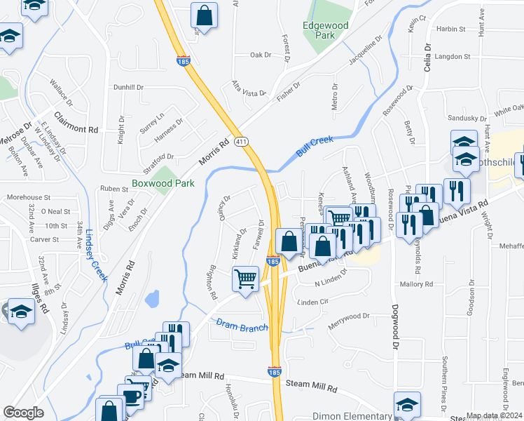 map of restaurants, bars, coffee shops, grocery stores, and more near 1020 Farwell Drive in Columbus