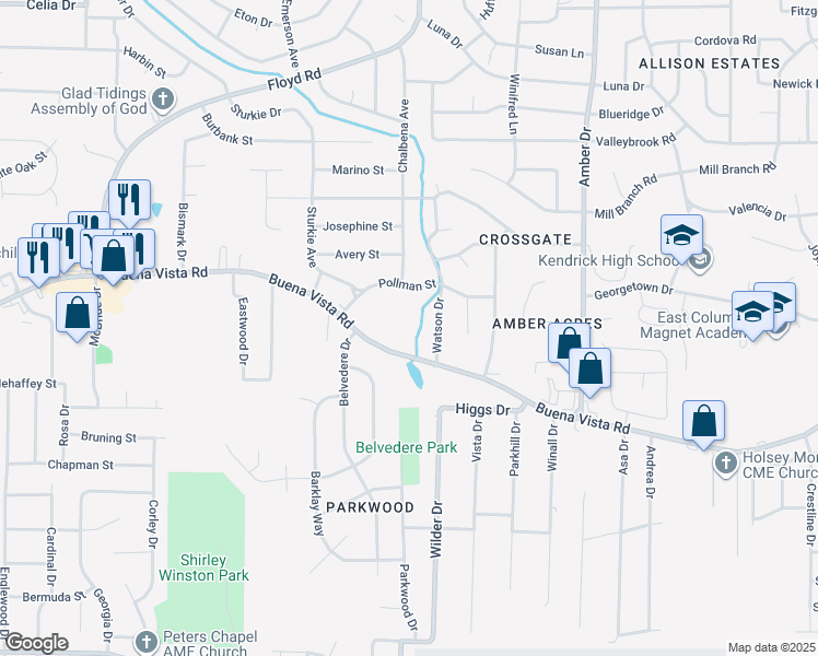 map of restaurants, bars, coffee shops, grocery stores, and more near 951 Watson Drive in Columbus