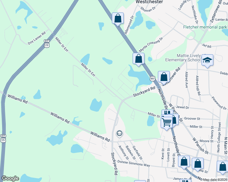 map of restaurants, bars, coffee shops, grocery stores, and more near 588 Miller Street Extension in Statesboro
