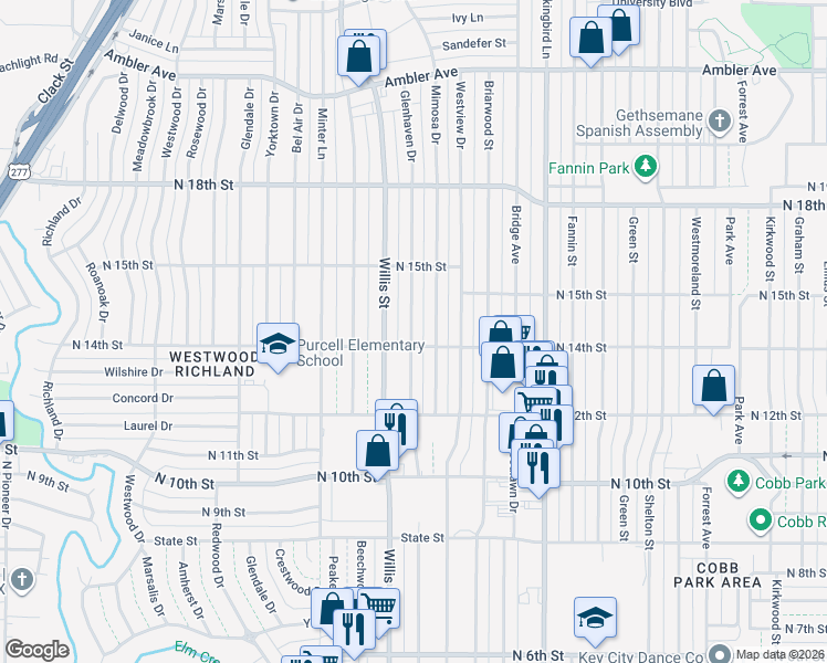 map of restaurants, bars, coffee shops, grocery stores, and more near 1418 Glenhaven Drive in Abilene