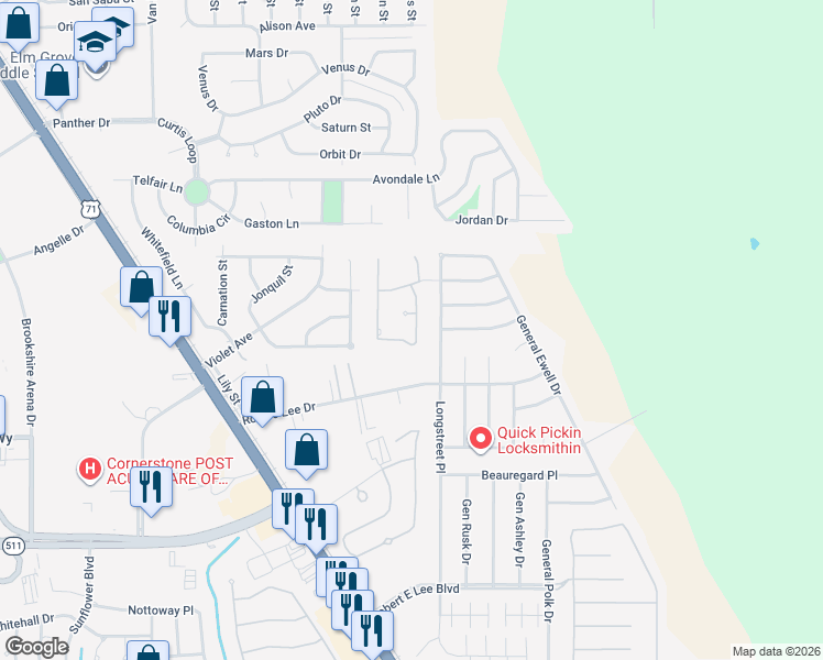 map of restaurants, bars, coffee shops, grocery stores, and more near 1718 Hassell Drive in Bossier City