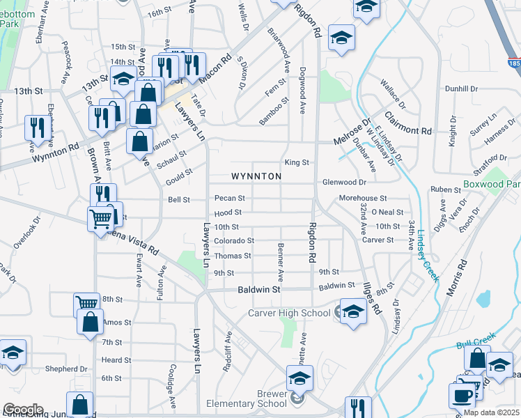 map of restaurants, bars, coffee shops, grocery stores, and more near 2809 Hood Street in Columbus