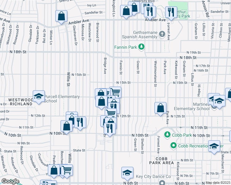map of restaurants, bars, coffee shops, grocery stores, and more near 1425 North Mockingbird Lane in Abilene