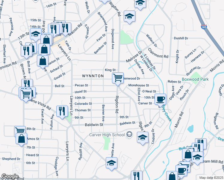 map of restaurants, bars, coffee shops, grocery stores, and more near 2931 Hood Street in Columbus