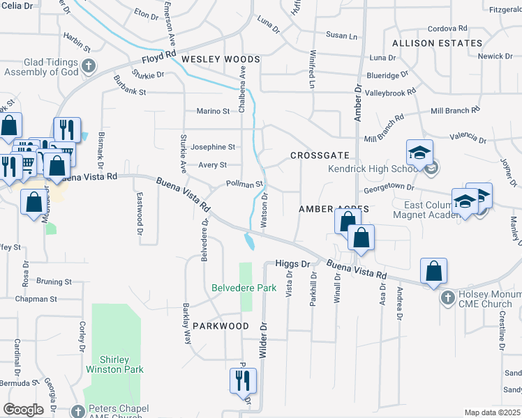 map of restaurants, bars, coffee shops, grocery stores, and more near 951 Watson Drive in Columbus
