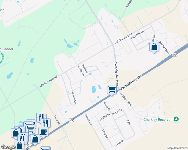 map of restaurants, bars, coffee shops, grocery stores, and more near 210 Dean Court in Granbury