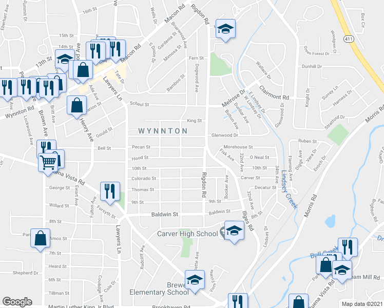 map of restaurants, bars, coffee shops, grocery stores, and more near 2931 Hood Street in Columbus