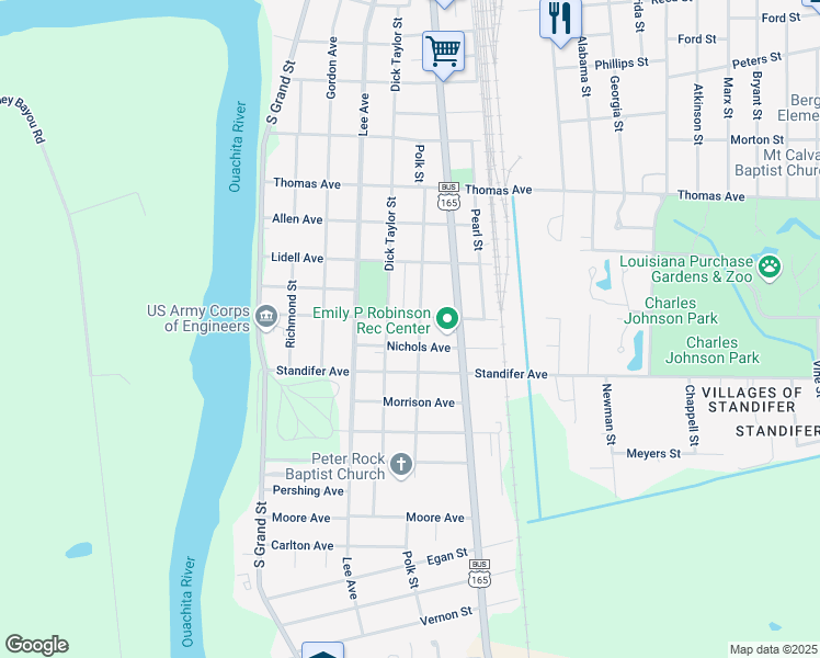 map of restaurants, bars, coffee shops, grocery stores, and more near 3501-3599 Polk St in Monroe
